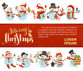 Vector Merry Christmas and Happy New Year background with cute snowmen.