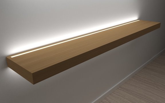 3D illustration. Modern shelves for store goods , boutique, shopping Mall showcase. Led concealed lighting. Home furniture
