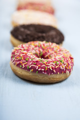 Multicolored donuts close-up
