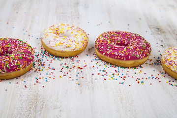 Multicolored donuts close-up