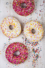 Multicolored donuts close-up