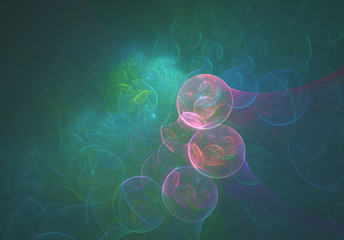 Abstract rainbow glowing spheres neon background