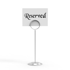Reservation card, Reserved sign on isolated white background, 3d illustration