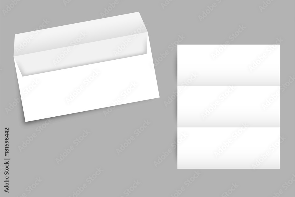 Poster modern envelope with a sheet of paper and shadow on a gray background