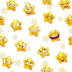 Seamless pattern with funny yellow cartoon stars