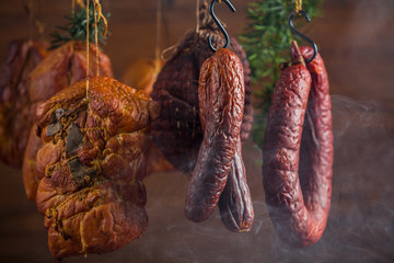 Smoked pork in a homemade smokehouse