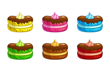 Cartoon colorful cakes set.