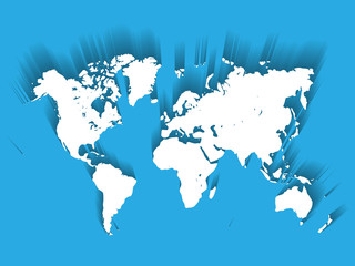 Fototapeta na wymiar White Vector Map of World. Modern flat design with dropped long shadow isolated on blue background.