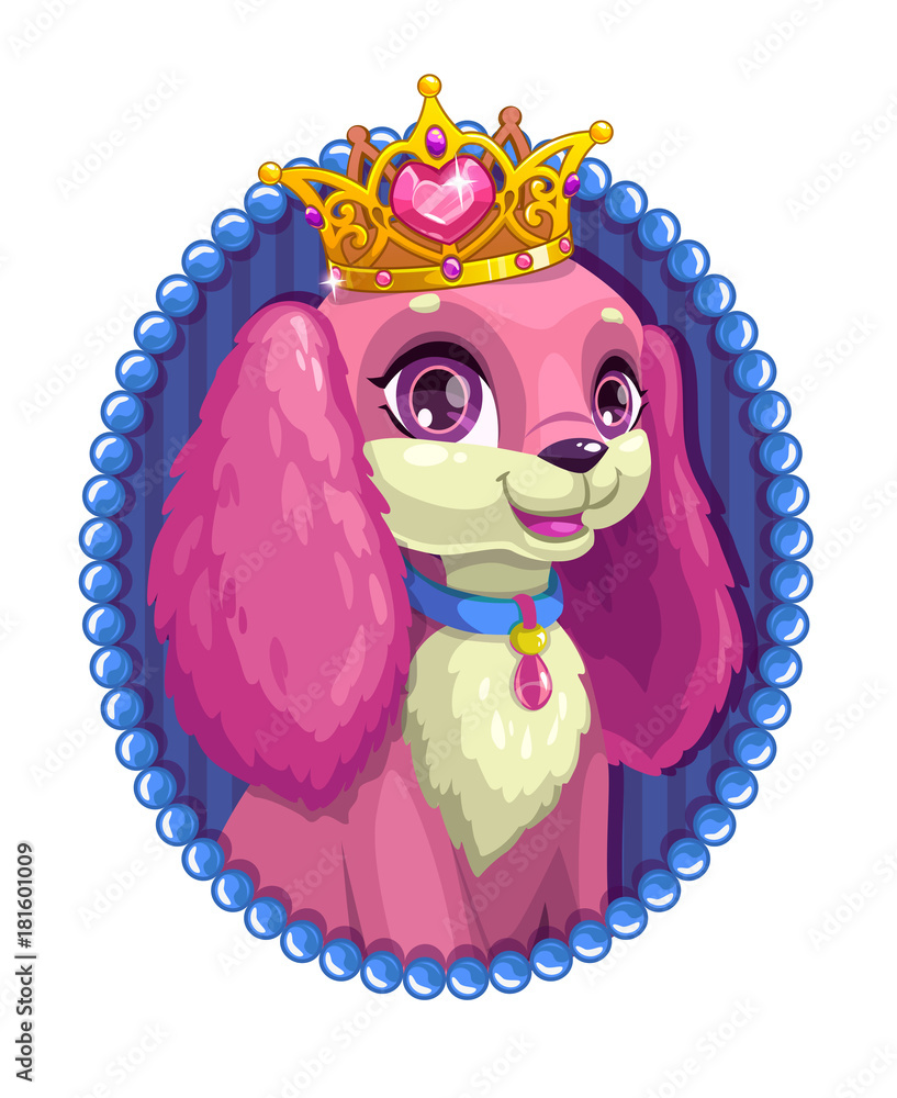 Poster Little cute cartoon fluffy dog portrait.