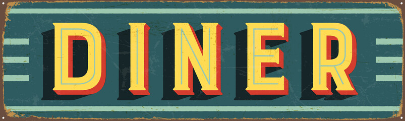 Vintage metal sign - Diner - Vector EPS10. Grunge and rusty effects can be easily removed for a cleaner look.