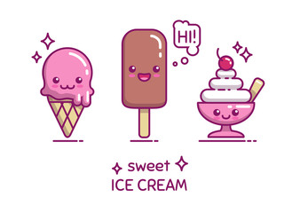 Cute sweet ice cream characters.