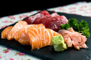 Japanese food fresh raw fish mixed sashimi