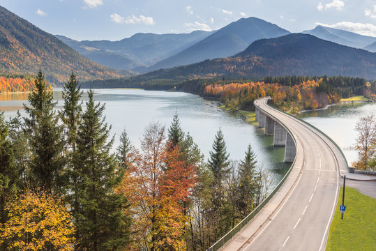 Sylvenstein bridge to Bavaria.Europe, Germany, Bavaria,