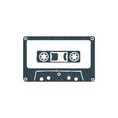 Hand drawn 90s themed badge with audio cassette tape textured. Vector