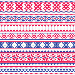 Lapland traditional folk art design, Sami vector seamless pattern, Scandinavian, Nordic background
