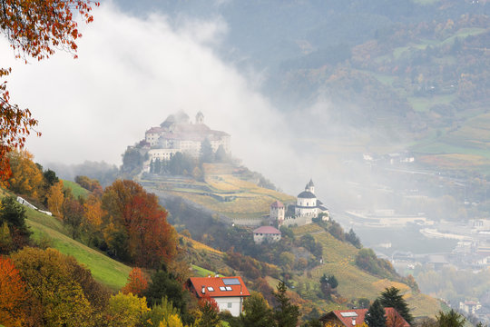 Sabbiona convent in Isarco valley.Europe, Italy, Trentino Alto Adige, Bolzano district, Isarco valley,