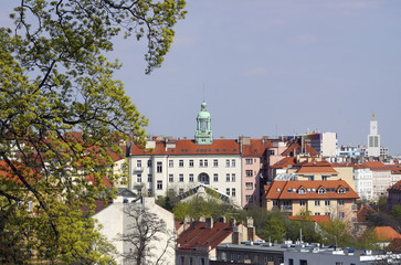 Obraz premium View from Havlickovy Sady Prague to Vrsovice district in Prague