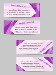 Set of four banner templates. Fuchsia geometric design, light background for text. Layouts for websites, advertisement, marketing, posters, fliers, leaflets. Vector EPS10 illustration