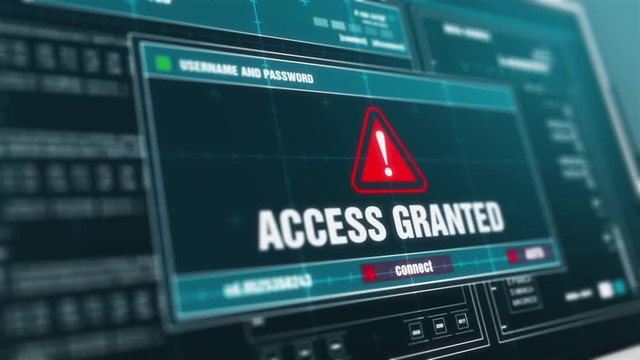 Computer Screen Entering Login And Password With Showing access granted Alert System Security Warning .
