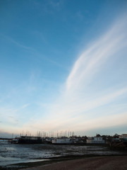 Obraz na płótnie Canvas row of beach front marina houses with big open blue sky space
