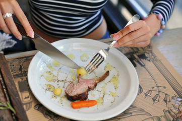 Beautiful serving of meat dishes. Close-up
