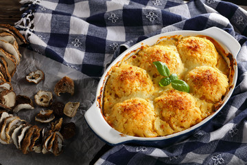 polenta vegetarian polpette in baking dish