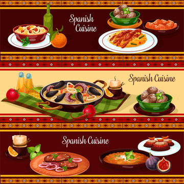 Spanish food, mediterranean cuisine banner set