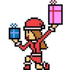 vector pixel art santa girl