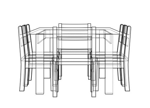 Table with chairs. Vector rendering of 3d