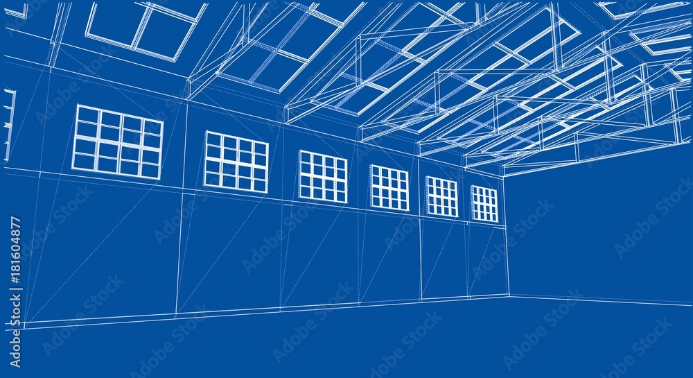 Poster warehouse sketch. vector rendering of 3d