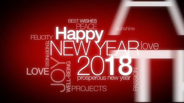 Happy New Year 2017 worldwide celebration international wishes traduction love words tag cloud text animation video 