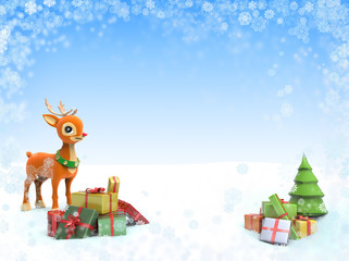 Christmas background with raindeer. 3D Illustration for greeting card or flyer with place for your text