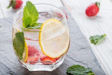 Strawberry juice and lemon soda juice mixed with soda