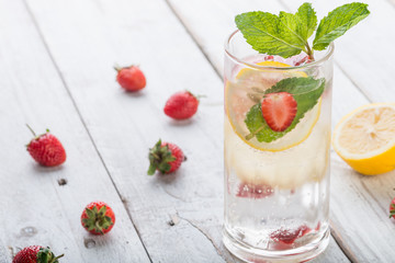 Strawberry juice and lemon soda juice mixed with soda