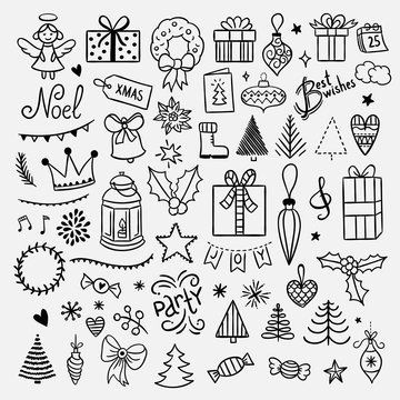 Christmas and New Year illustrations. Lovely winter doodles for Christmas holidays
