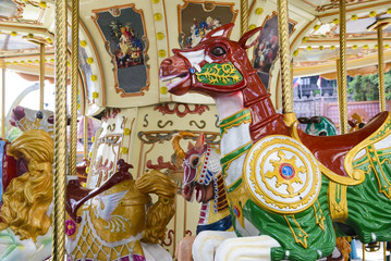 Vintage merry-go-round wooden horses