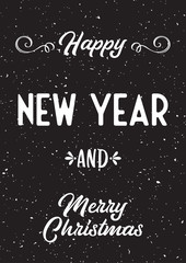 Happy New Year and Merry Christmas card. Vector illustration.