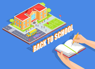 Back to School Illustration on Blue Background