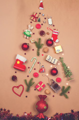 Christmas objects organized as christmas tree