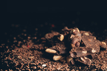 Pile of chocolate with nuts pieces