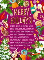 Merry winter holidays vector sketch greeting card