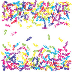 Sale Banner Confetti. Vector Falling Down -10, -20, -30, -40, -50, -70, 90 Banner or Sticker. Holidays Shopping Promotion Ads. Rebate Badge, Price Discount Hipster Sale Banner, Frame or Border