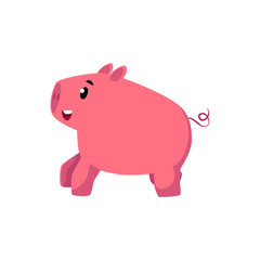 vector flat cartoon style funny stylized pink colored piglet character. Isolated illustration on a white background. Farm countryside animals concept, livestock
