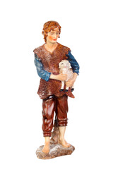 Figure of the shepherd with a sheep for the nativity portal