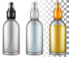 Set of cosmetic spray bottles. Vector illustration with smart transparencies.