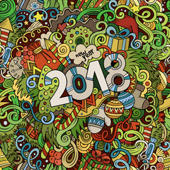 Obraz na płótnie Canvas Cartoon cute doodles hand drawn 2018 New Year illustration