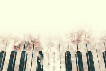Abstract beautiful hand playing keyboard of the piano foreground Watercolor painting background and Digital illustration brush to art.. © Watercolor_Concept
