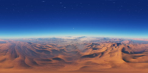 Panorama of fantasy landscape sunset, environment HDRI map. Equirectangular projection, spherical panorama. 3d rendering