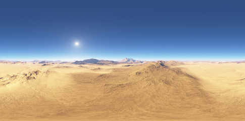 Panorama of desert landscape sunset, environment HDRI map. Equirectangular projection, spherical panorama. 3d rendering
