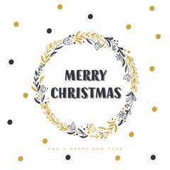 Merry Christmas and Happy New Year in wreath. Vector illustration.